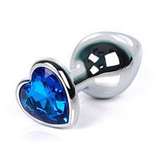 Анальная втулка с кристаллом сердце Small синяя 7 см