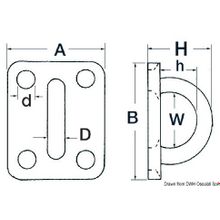 Osculati SS rectangular plate w ring 8 mm, 39.320.08