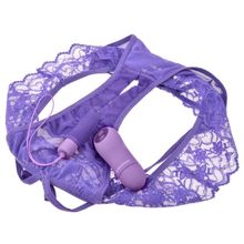 Фиолетовые трусики с вибропулей и пультом Crotchless Panty Thrill-Her