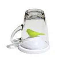Qualy Чашка с крышкой sparrow, белая с зеленым арт. QL10300-WH-GN