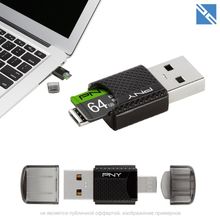 Карта памяти PNY Technologies MicroSDXC 64GB Elite с карт ридером USB 3.0   Micro USB  P-OTGCR64GMSC3-GE