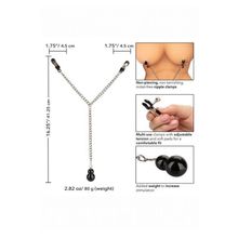 Зажимы для сосков с серебристой цепочкой и утяжелителем Weighted Dual Tier Nipple Clamps (серебристый с черным)