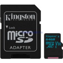 Карта памяти microSDXC 64Gb Kingston, Canvas Go!, Class10, UHS-I U3 90Mb s, с адаптером