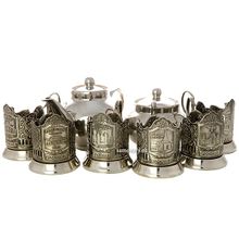 Набор "Серебряная фантазия": самовар электрический 3 литра никелированный с подстаканниками "Вокзалы Москвы", арт. 130450п