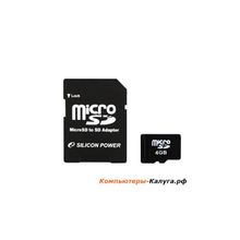 Карта памяти MicroSDHC 4GB Silicon Power Class4 + 1 Adapter
