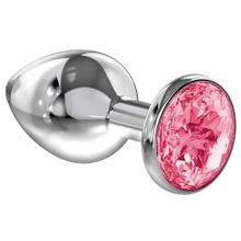 Большая серебристая анальная пробка Diamond Pink Sparkle Large с розовым кристаллом - 8 см. Розовый