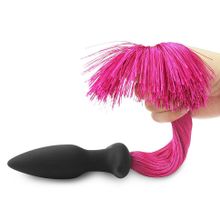 Черная анальная пробка с розовым хвостом Silicone Anal Plug with Pony Tail (243783)