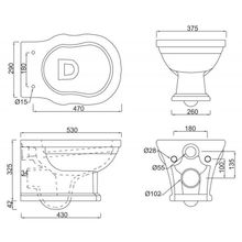 Чаша унитаза подвесного, безободкового, P-trap BelBagno BOHEME  BB115CH