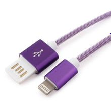 Кабель USB 2.0 Am=>Apple 8 pin Lightning, армиров., 1 м, фиолет. метал. Cablexpert (CCB-ApUSBp1m)