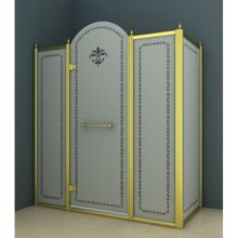 Душевой уголок Cezares Retro AH13 (130x90) (левый) матовое стекло с прозрачным узором (золото)