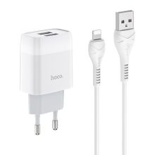 Зарядное устройство Hoco C73A 2.4А 2xUSB + кабель Lightning, белое