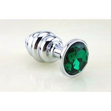Серебристая рифлёная пробка с зеленым кристаллом - 9 см. (103309)