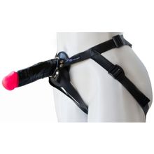 Страпон Harness Realistic с розовой головкой - 17,8 см. черный с розовым