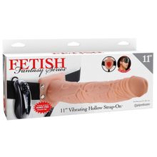  Телесный полый страпон на ремне 11  Vibrating Hollow Strap-On - 30 см.