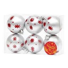 Magic-Time Набор шаров серебряный с красными снежинками, 6 штук, пластик (41932)