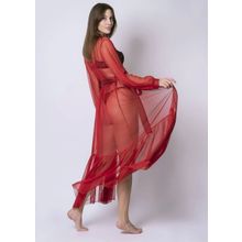 Длинный сетчатый халат с рукавами и поясом (S-M-L   красный)