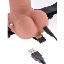 Кофейный перезаряжаемый вибрострапон 7  Hollow Rechargeable Strap-on with Balls - 20,3 см. (кофейный)