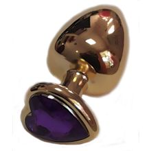 Анальная втулка с кристаллом сердце Large Gold фиолетовая 9,5 см