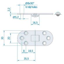 Roca Петля для складного стола из латуни Roca 440101 71 x 30 мм матовая полировка