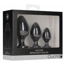 Набор из 3 черных анальных пробок Rippled Butt Plug Set (243883)