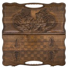 Нарды резные "Охота на медведя" с ручкой 60