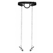 Черный кляп-кольцо с зажимами для сосков O-Ring Gag With Nipple Clamps (243983)