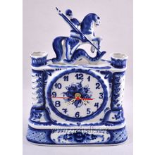 Часы настольные "Георгий". Гжельский фарфор. арт. 1204