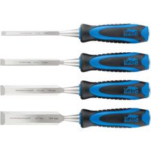 Набор долот-стамесок плоских, 4 шт, 8-12-18-24 мм, двухкомпонентная рукоятка, металлический затыльник Барс 24452