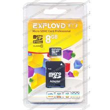 Карта памят 8 Gb Exployd MicroSD (Class10) с SD адаптером