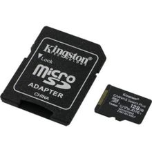 Карта памяти microSDXC 128Gb Kingston, Canvas Select Plus, Class10, UHS-I U1 A1 100Mb s, с адаптером