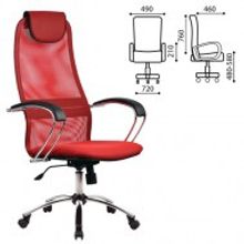 Кресло для руководителя офисное МЕТТА BK-8CH", ткань-сетка, хром, красное"