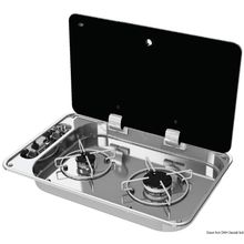 Osculati 2-burner hob w tinted glass cover 530x340 mm, 50.806.02