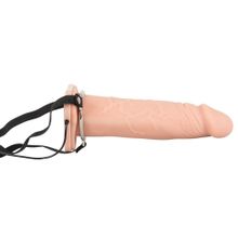 Orion Полый вибрострапон на ремнях Vibrating Strap-On - 22,5 см. (телесный с черным)