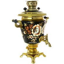 Электрический самовар 3 литра с художественной  росписью "Жостово на черном фоне", арт. 110347