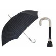 Pasotti - Зонт мужской черный в полоску, ручка метал хромированный, классика.