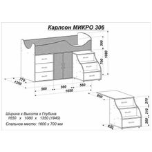 Кровать-чердак Карлсон МИКРО-306 (Размер кровати: 70Х160)