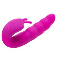 Розовый вибратор Ribbed Dual Stimulator with Rolling Ball - 17 см. (216454)