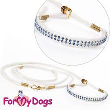 Ринговка для собак ForMyDogs белая с синими кристаллами DS02-11-2012 W B