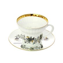Чашка с блюдцем чайная форма "Волна", рисунок "Тонкие веточки", Императорский фарфоровый завод