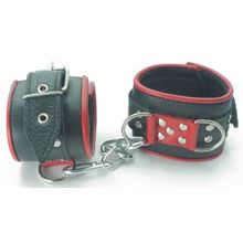 Широкие черные наручники с красным декором черный с красным