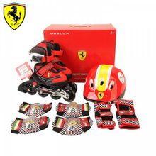 Mesuca Роликовые коньки раздвижные Ferrari набор с защитой и шлемом FK11-1 (белый черный) (р.34-37)
