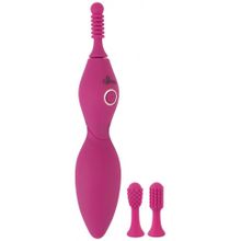 Ярко-розовый клиторальный вибратор с 3 насадками Spot Vibrator with 3 Tips - 17,9 см. (234781)