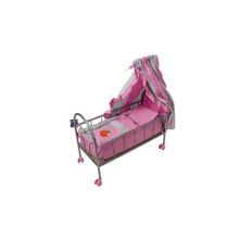 Кроватка на колесиках для куклы (розово-серебристая) со светящимся логотипом