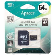 Карта памят 64 Gb Apacer MicroSD (Class10) с SD адаптером