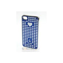 Накладка с сердечками для iPhone 4 4S синяя