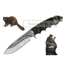 Нож Бобр-1 (дамасская сталь с долом), голова волчицы