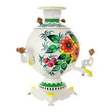 Электрический самовар 5 литров с художественной росписью "Жостово на белом фоне", "шар", арт. 110490