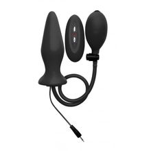 Shots Media BV Чёрный анальный стимулятор с функцией расширения и вибрацией Inflatable Vibrating Silicone Plug - 12,2 см. (черный)