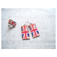 Серьги и кольцо флаги британские винтаж