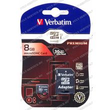 Карта памят 8 Gb Verbatim MicroSD (Class10) с SD адаптером